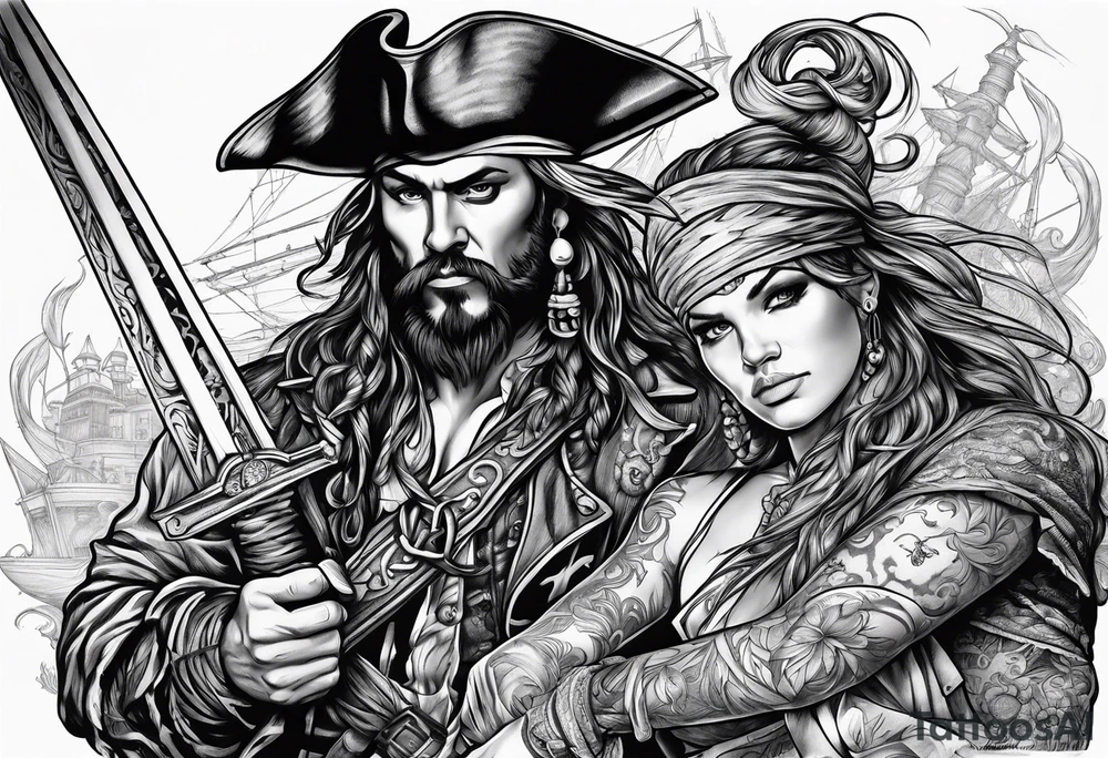 pirate fighting tattoo idea