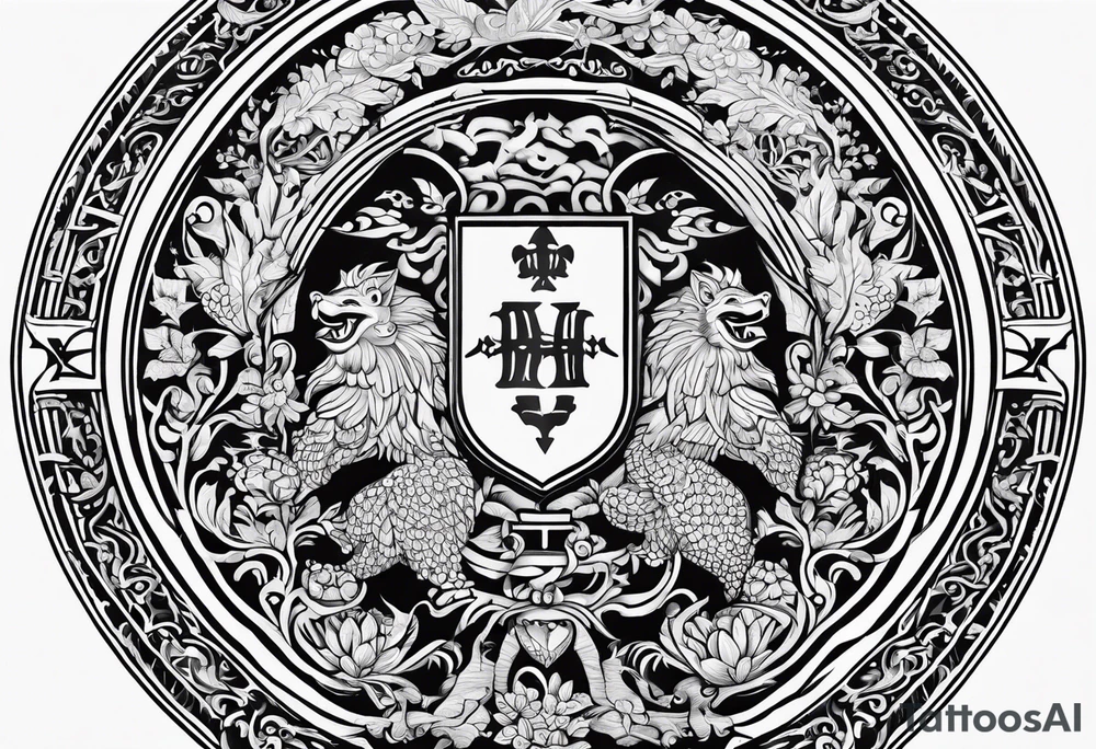 family crest with Whidbey Island, Cambodia, Scotland, Ghana, Liberia, Haiti tattoo idea