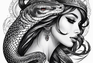 Big snake on girl head tattoo idea