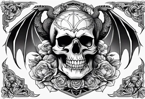 Powerful Majestic skull on top of dragon with clouds on boarder tattoo idea