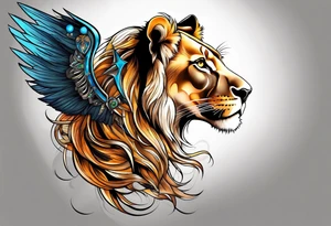 Lioness with wings profile tattoo idea