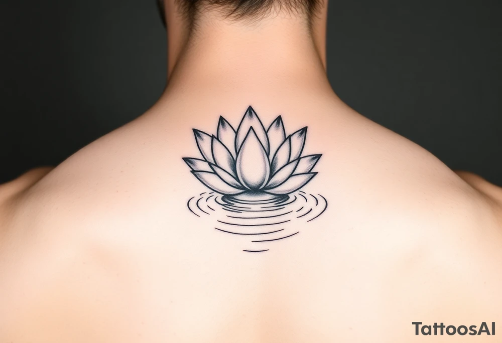 serene lotus flower emerging from sacred waters with ripples tattoo idea