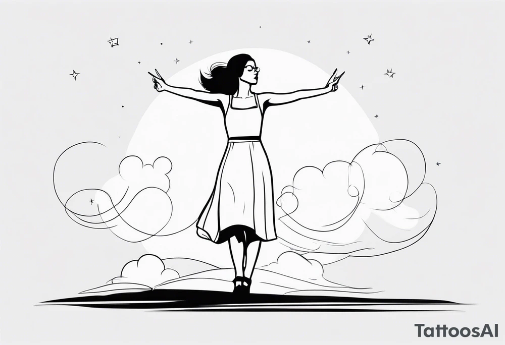 Woman on a dancefloor pointing her fingers up in the sky tattoo idea