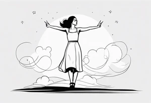 Woman on a dancefloor pointing her fingers up in the sky tattoo idea