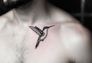 small, manly, minimalist, hummingbird in left upper side of the chest tattoo idea