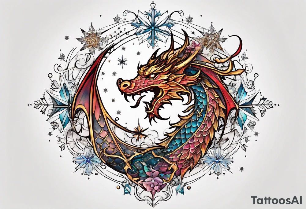 Constellation, dragon, snowflake tattoo idea