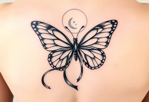 ethereal butterfly with flowing silk ribbons in moonlight tattoo idea