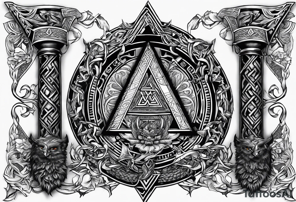 Valhalla valknut sword axe shield tattoo idea