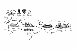 A football journey no crests
A fine-line world map or stylized route connecting Iceland ➔ Italy ➔ Spain ➔ Turkey ➔ Hungary ➔ France, with minimalist markers for each club.
Iceland x3 (sindri, ibv, stjarnan)
Italy x2 (Verona, Sassuolo)
Spain (Logrono) 
Turkey x2 (Fenerbahce, Besiktas)
Hungary (Fradi)
France (Bordeaux) tattoo idea