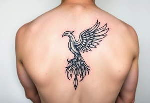 Side arm tattoo with the phoenix rising from the ashes linked with libra sign and based on discipline and the help of God.Geometric and abstract style tattoo idea