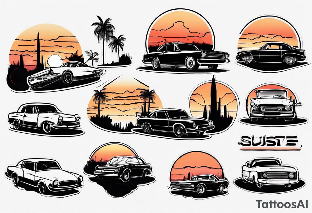 Car infront of sunset tattoo idea