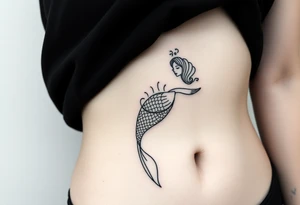 Mermaid tattoo full body soft face light grainy holding a shell in hand tattoo idea