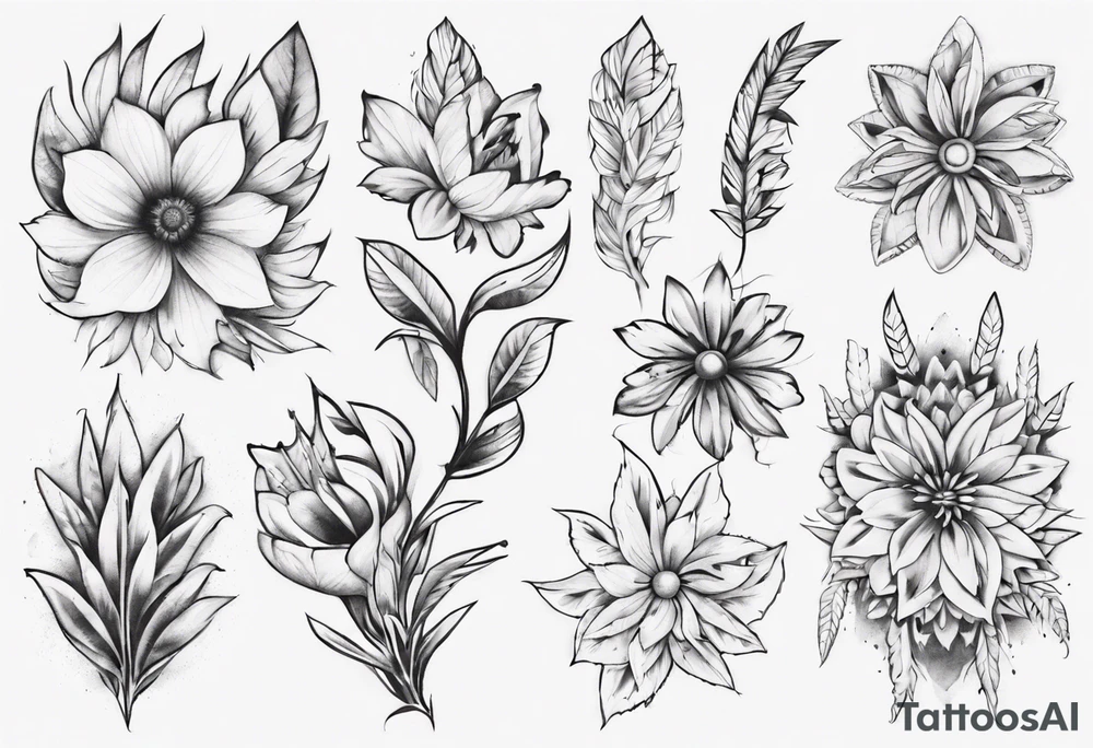 indigenous flowers thigh piece tattoo idea