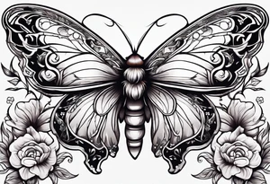 Moth flying around and winding vines tattoo idea