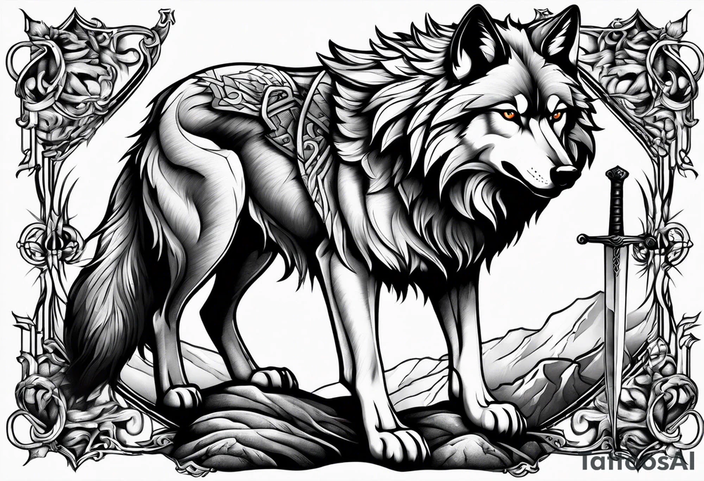 wolf with sword tattoo idea