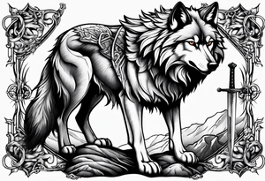wolf with sword tattoo idea