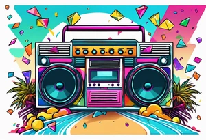 1980's style dance party with boom box and confetti in a beach theme. do not include cars tattoo idea