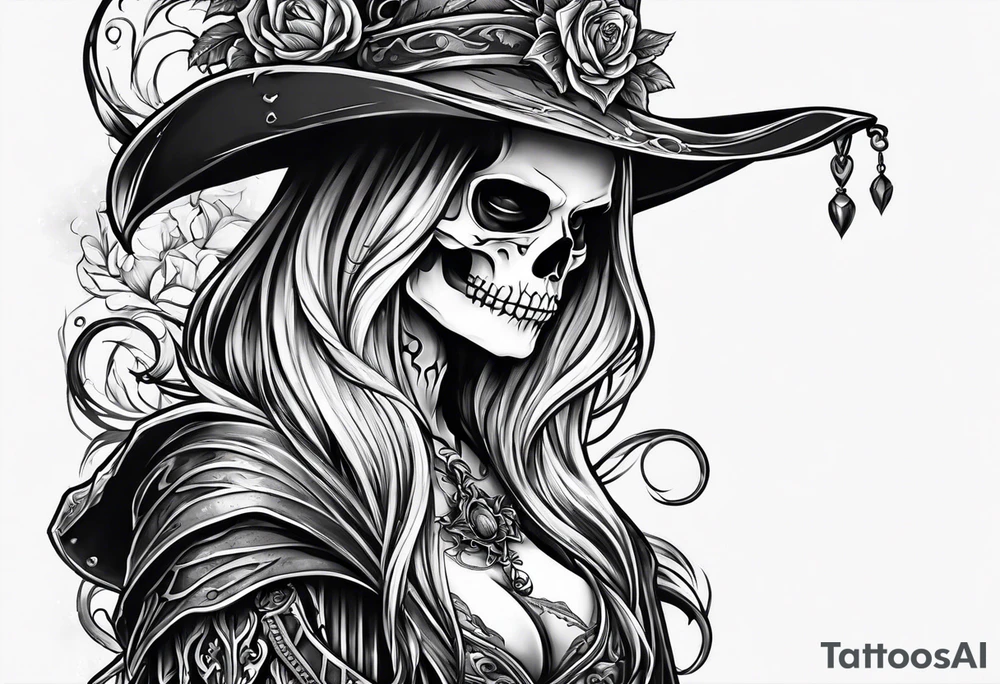 lady skeleton grim reaper satan tattoo idea