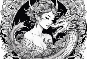 fairy and a dragon in the background tattoo idea