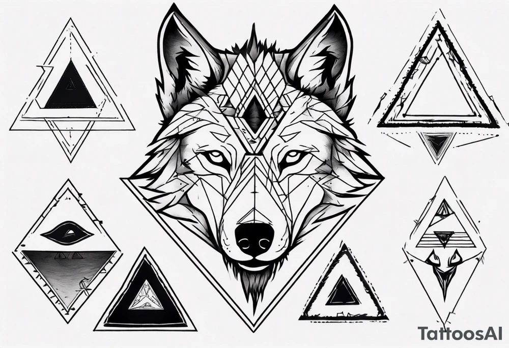 wolf head with a triangle shape in the background tattoo idea wolf head with a triangle shape in the background tattoo idea