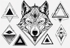 wolf head with a triangle shape in the background tattoo idea