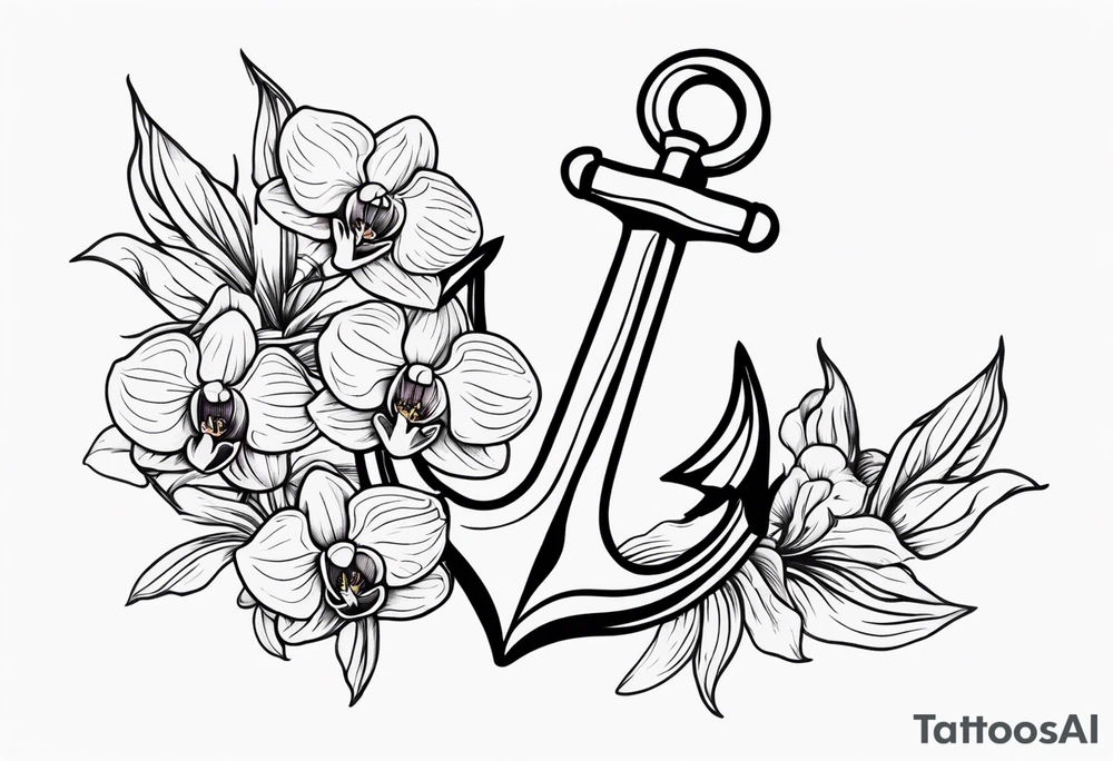 An anchor and orchids tattoo idea