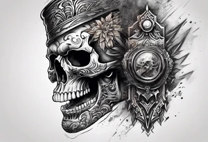 Unique tattoo design featuring a skull emerging from the skin with muzzle on the mouth that appears to be releasing or breaking free from its constraints. tattoo idea