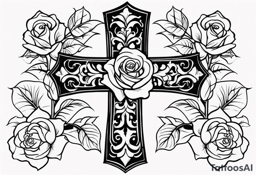 Cross with roses tattoo idea
