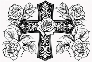 Cross with roses tattoo idea