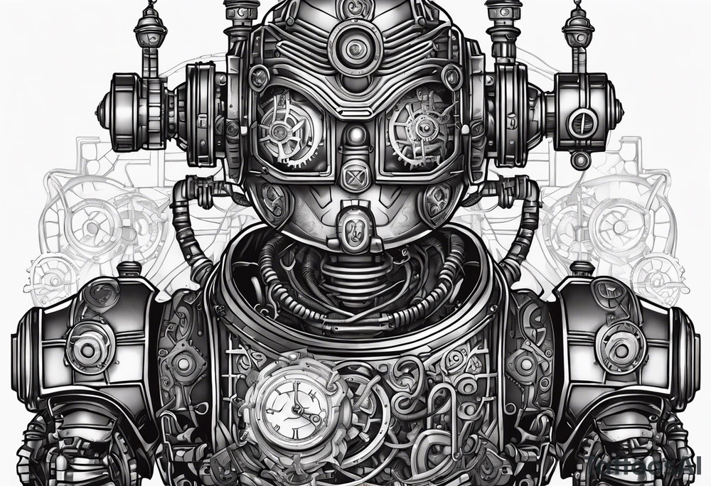 steampunk robot with a real heart tattoo idea