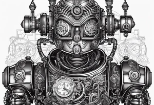 steampunk robot with a real heart tattoo idea