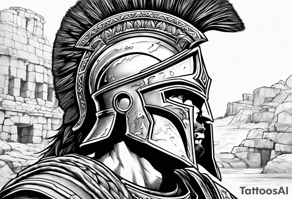 Spartan Soilder looking ancient ruins tattoo idea