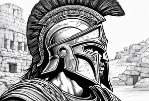 Spartan Soilder looking ancient ruins tattoo idea