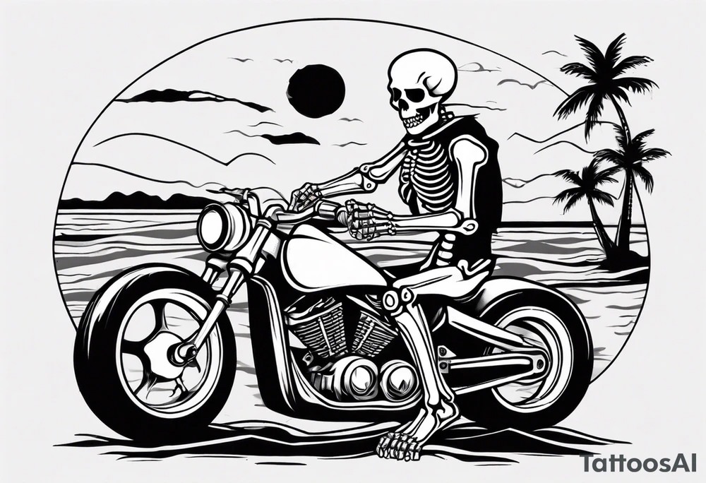 A skeleton riding a motorcycle on the beach drinking a beer tattoo idea A skeleton riding a motorcycle on the beach drinking a beer tattoo idea