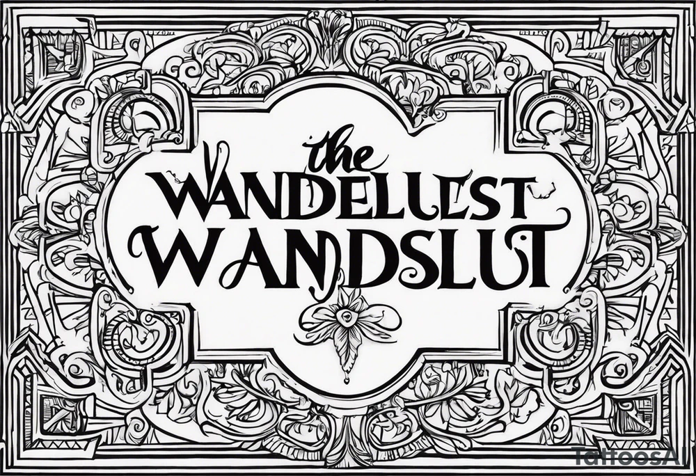 The word “wanderlust” with the initials “jda” in the middle tattoo idea