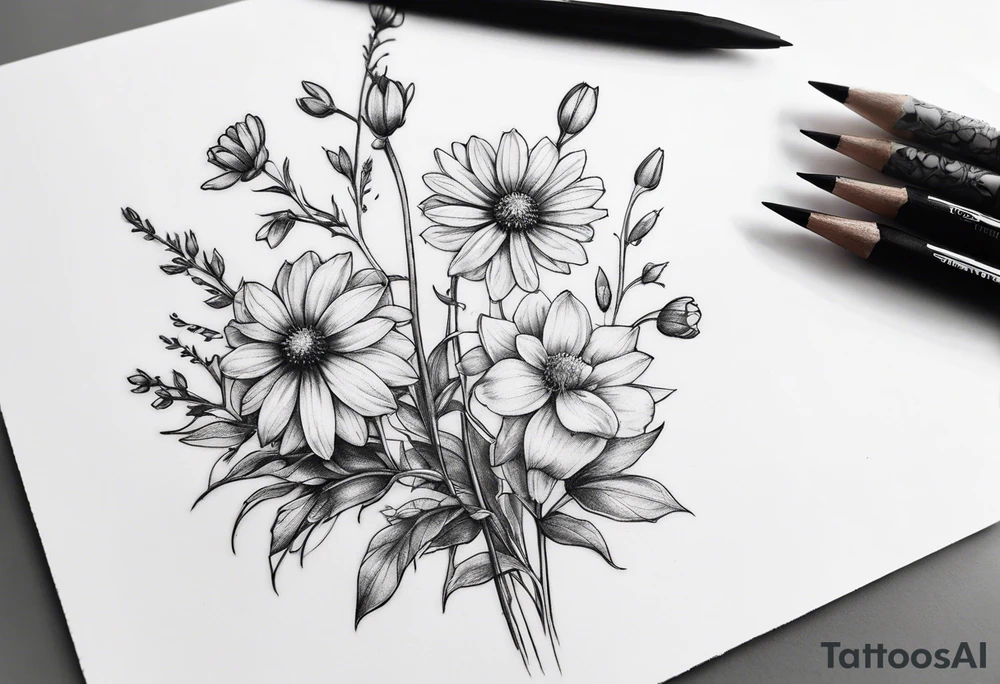 small long stem wildflowers tattoo idea