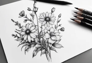 small long stem wildflowers tattoo idea