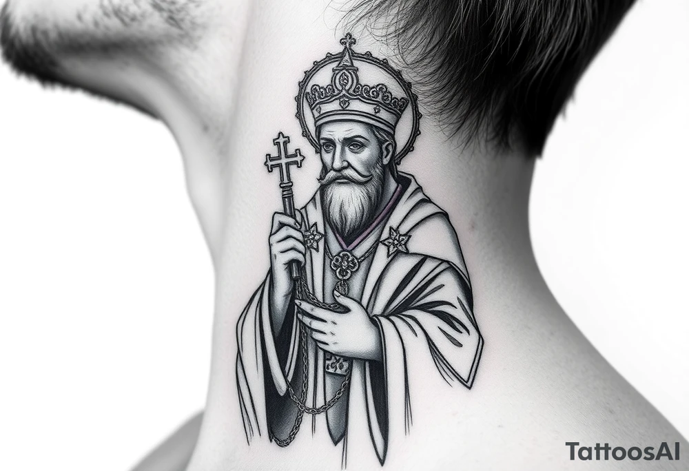 russian christian orthodox saint holding the russian orthodox thurible chains tattoo idea