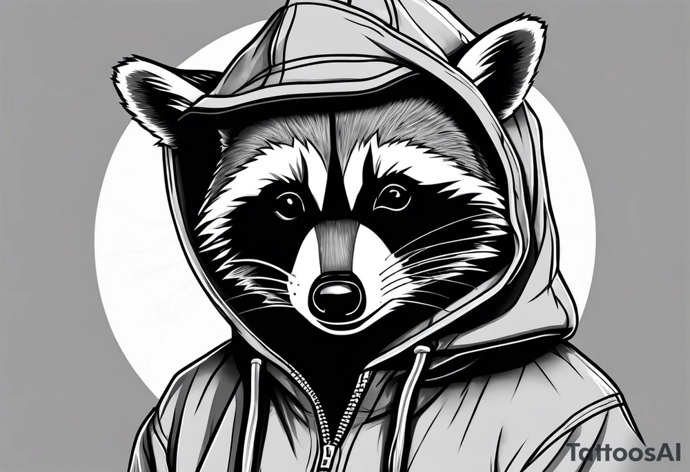 raccoon wearing a Superman hoodie tattoo idea