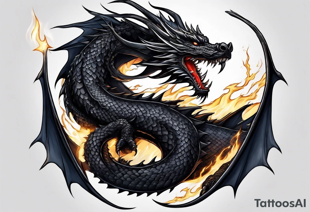 Black dragon surrounded by lightning. tattoo idea