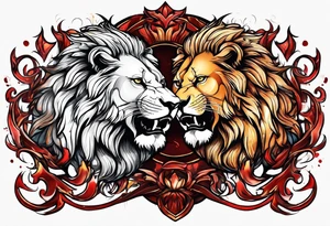 Two different colored lions fighting each other with blood tattoo idea