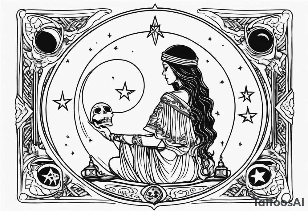 High priestess skeleton moon tarot card tattoo idea