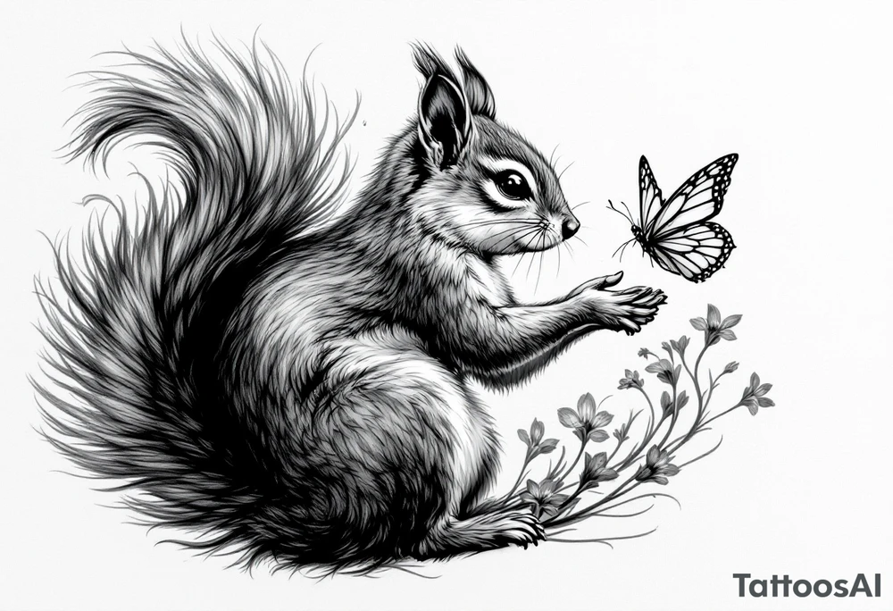 A Squirrel with a butterfly in hands tattoo idea