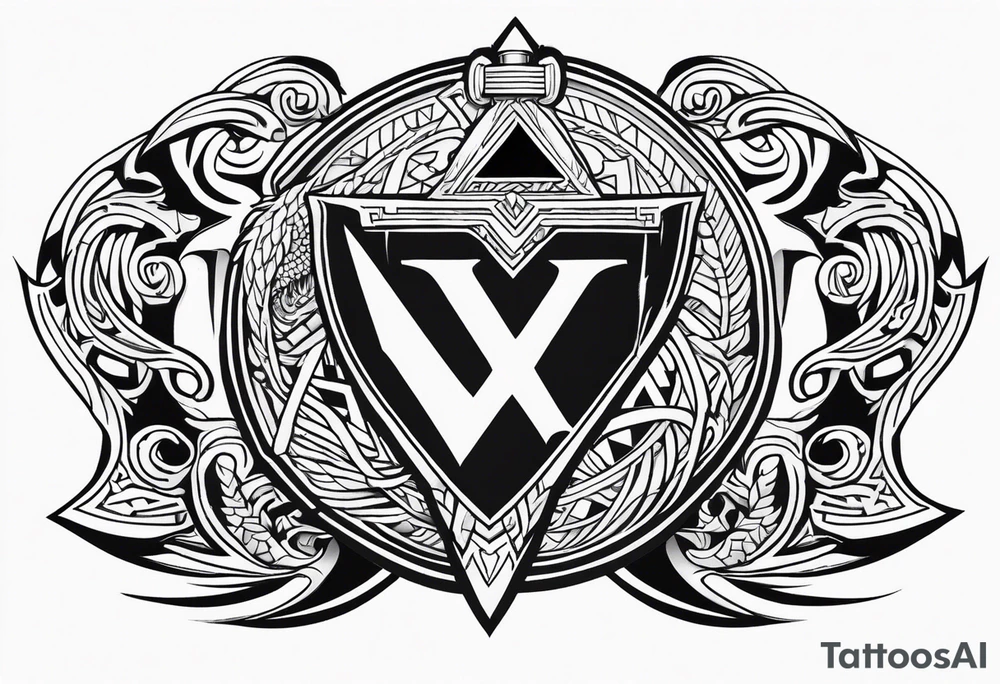 Valhalla sword shield dragon axe Valknut tattoo idea