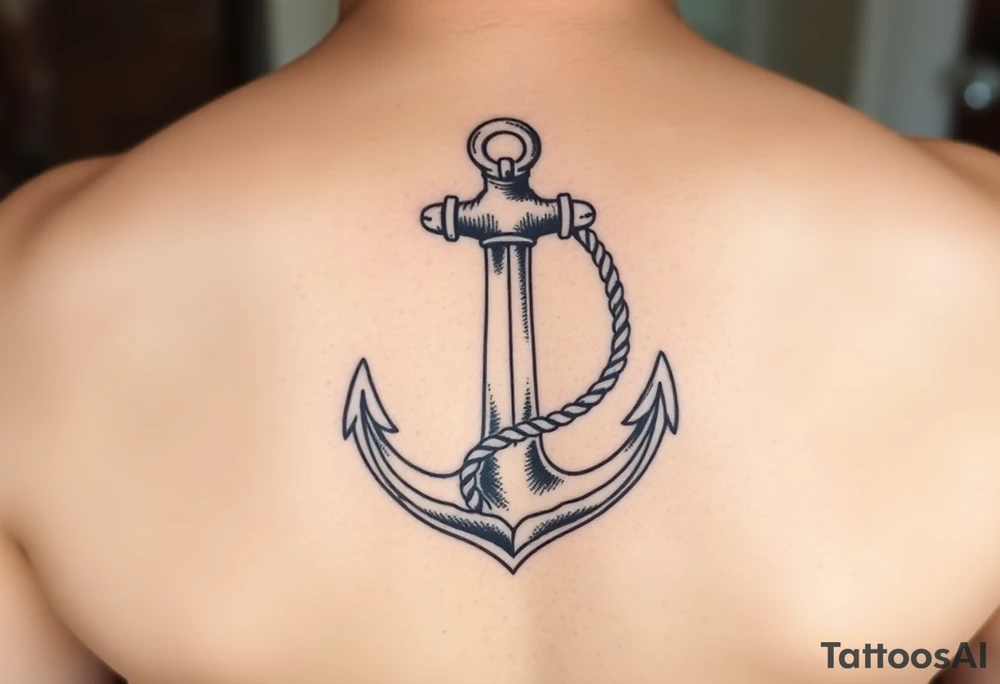 weathered anchor wrapped in nautical rope with sea waves tattoo idea