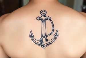 weathered anchor wrapped in nautical rope with sea waves tattoo idea