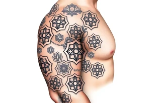 Good karma symbols inside honey combs repeated tattoo idea