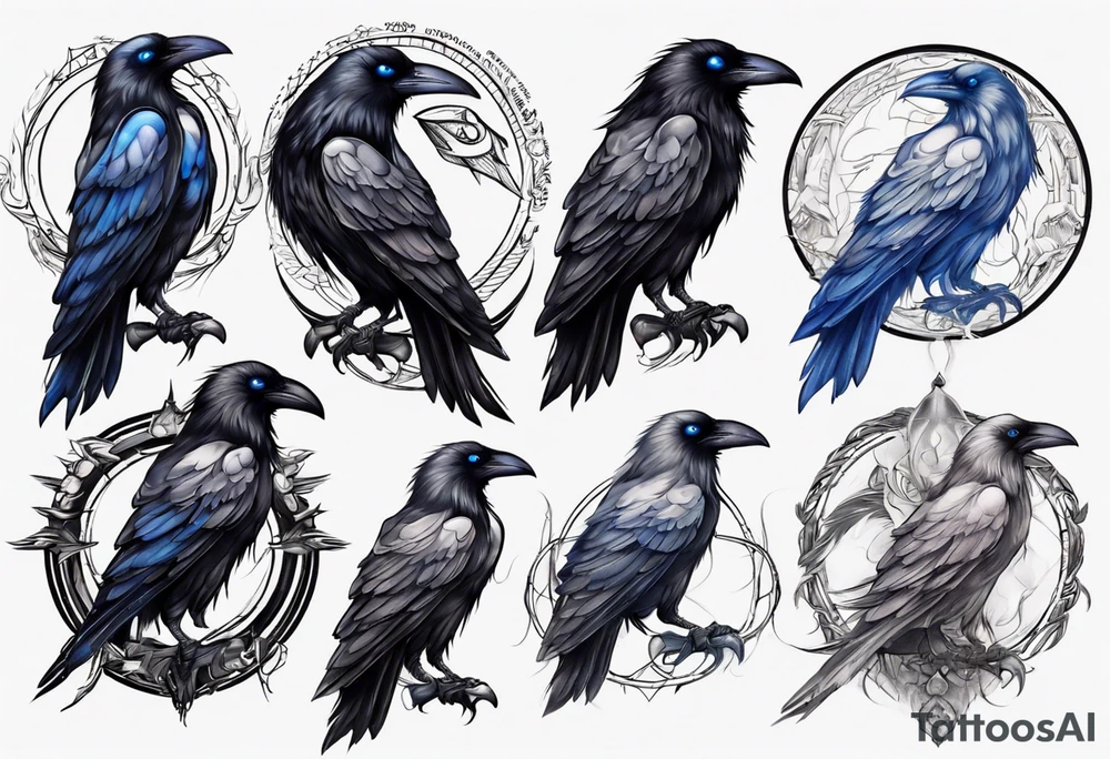 Dark raven with blue eyes tattoo idea