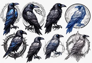 Dark raven with blue eyes tattoo idea