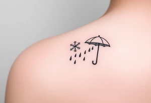 A snowflake melting and turning into rain drops and the rain drops being stopped by an umbrella tattoo idea